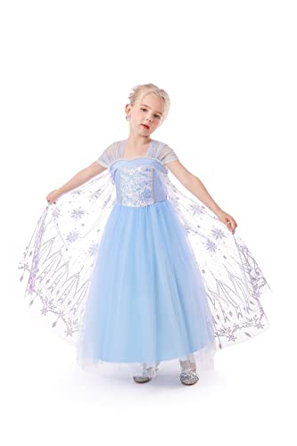 ELSA & ANNA Prinzessin Kleid Mädchen – Eiskönigin – Prinzessinnenkostüm – Mädchen Kleid für Partys, Geburtstage, Fasching, Karneval und Halloween – Prinzessin Kostüm Mädchen – 5-6 Jahre (EL2107) von ELSA & ANNA