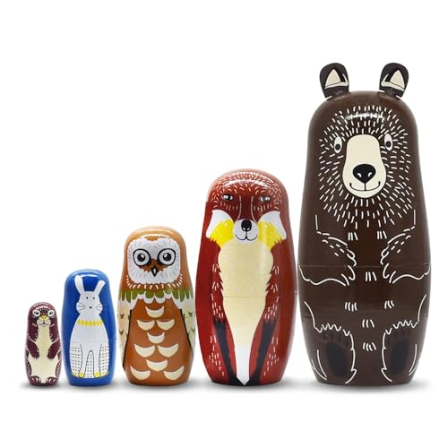 ELUTONG Nistpuppen Russische - Handgemachte Puppe Matroschka Puppe für Kinder Geburtstagsgeschenk Cartoon Tiere Muster ELUTONG Nistpuppen Russische - Handgemachte Puppe Matroschka Puppe für Kinder Geburtstagsgeschenk Cartoon Tiere Muster von ELUTONG