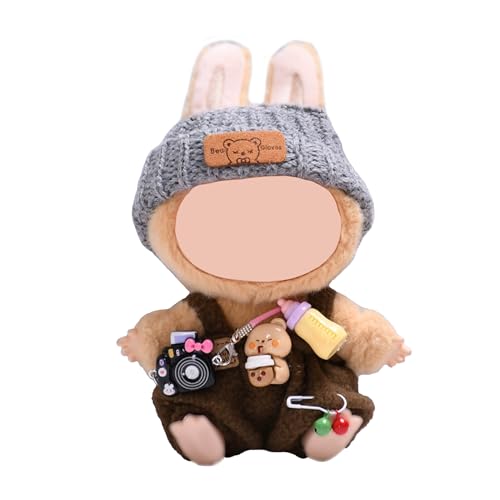 Mini Puppen Kleidung Outfit für 17cm Plüsch Kuscheltier, Niedliche Figur Clothes mit 1 Hut, 1 Overall und 1 Kamera, Ohne Puppe (Braun) von ELYSORA