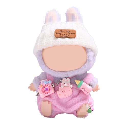 Mini Puppen Kleidung Outfit für 17cm Plüsch Kuscheltier, Niedliche Figur Clothes mit 1 Hut, 1 Overall und 1 Kamera, Ohne Puppe (Rosa) von ELYSORA