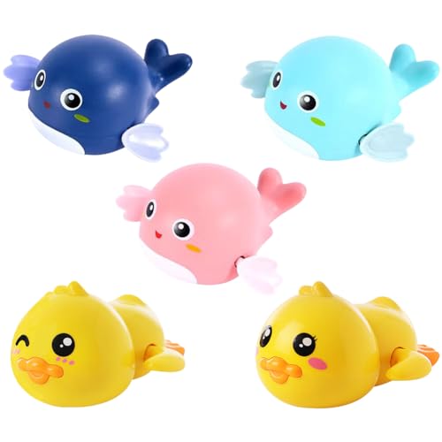 ELfcAt Baby Badespielzeug, Wasserspielzeug, Badewanne Enten Wasserspielzeug Baby Ente, Kinder Uhrwerk Schwimmbad Spielzeug, Badewannenspielzeug Geschenke für Baby Jungen Und Mädchen 5 Stück von Guoml