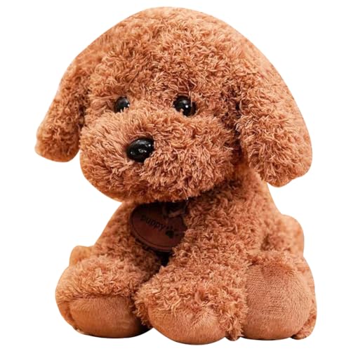 ELfcAt Teddy Hündchen Plüsch Hellbraun, Weiches Fell Hündchen Plüschtier Kuscheltier Stofftier Geschenk, Spielzeug Stofftierpuppe für Jungen und Mädchen Niedlich Braun 25cm von ELfcAt