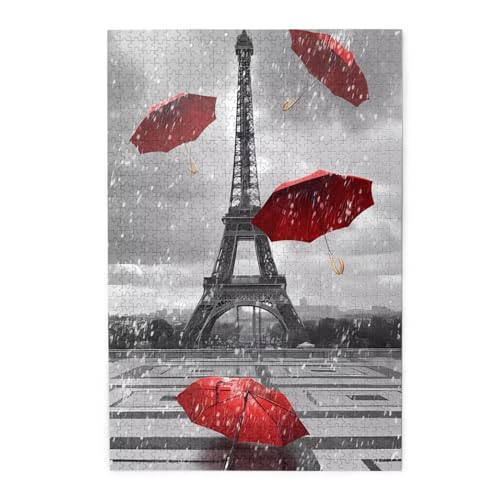 Eiffelturm mit rotem Regenschirm, 1000 Stück, Puzzle für Erwachsene, Puzzle-Spielzeug für Erwachsene, Puzzle-Spiele für Erwachsene, Puzzles für Erwachsene, Puzzle-Kunst für Erwachsene, von ELkine