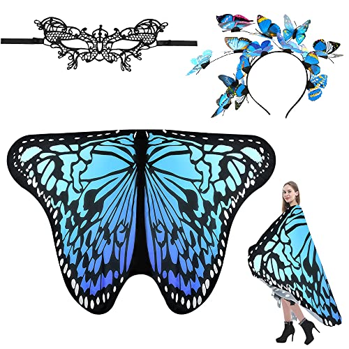 EMAGEREN Damen Schmetterling Kostüm Schmetterlingsflügel Faschingkostüme Schmetterling Kostüm Schal Poncho mit Damen Spitze Maske, Schmetterling Haarreif für Party Weihnachten Kostüm Cosplay EMAGEREN Damen Schmetterling Kostüm Schmetterlingsflügel Faschingkostüme Schmetterling Kostüm Schal Poncho mit Damen Spitze Maske, Schmetterling Haarreif für Party Weihnachten Kostüm Cosplay von EMAGEREN