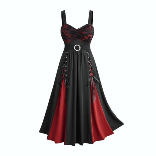 EMATOP Damen Halloween Karneval Kostüm Vintage Mittelalter Kleid Renaissance Mittelalterlche Ballkleid Viktorianisches Gothic Kleidung Hohe Taille Partykleid Ärmellos V-Ausschnitt Minikleid von EMATOP