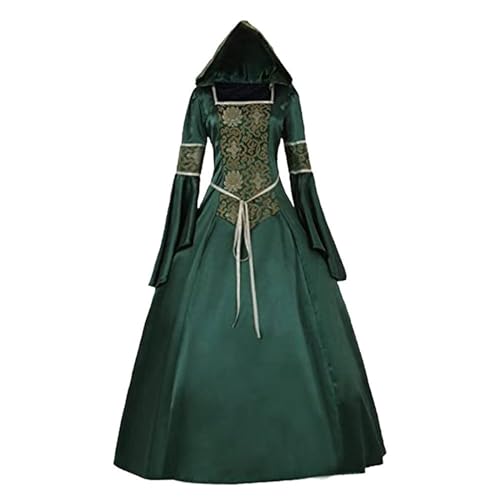 EMATOP Halloween Cosplay Kostüm Damen Retro Gothic Kleid mit Kapuze Mittelalter Kleidung Langarm Renaissance Festliche Kleider Vintage Karneval Mittelalterkleid Lang Bodenlanges Partykleid von EMATOP