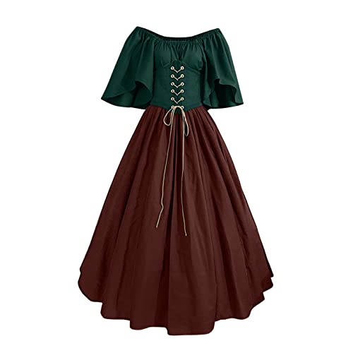 EMATOP Halloween Kostüm Damen Gothic Hexenkleid Vintage Mittelalter Kleidung Renaissance Viktorianisches Kleid Hohe Taille Elegant Partykleid mit Korsett Ballkleid Karneval Mittelalterkleid von EMATOP