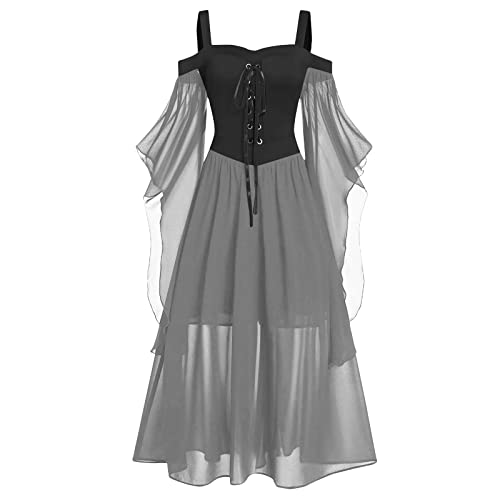 EMATOP Halloween Kostüm Damen Mittelalter Gothic Kleid mit Trompetenärmel Renaissance Partykleid Korsett Viktorianisches Kleider für Party Karneval Abendkleid Hohe Taille Cosplay Ballkleid von EMATOP