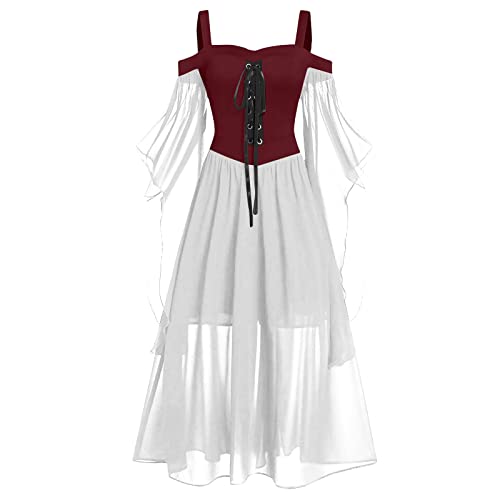 EMATOP Halloween Kostüm Damen Mittelalter Gothic Kleid mit Trompetenärmel Renaissance Partykleid Korsett Viktorianisches Kleider für Party Karneval Abendkleid Hohe Taille Cosplay Ballkleid von EMATOP