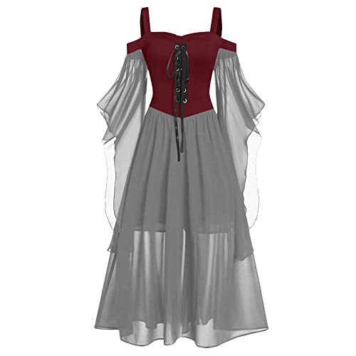 EMATOP Halloween Kostüm Damen Mittelalter Gothic Kleid mit Trompetenärmel Renaissance Partykleid Korsett Viktorianisches Kleider für Party Karneval Abendkleid Hohe Taille Cosplay Ballkleid von EMATOP