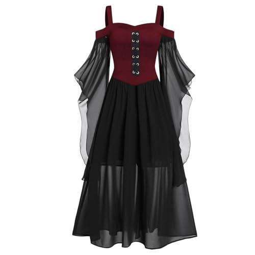 EMATOP Halloween Kostüm Damen Mittelalter Gothic Kleid mit Trompetenärmel Renaissance Partykleid Korsett Viktorianisches Kleider für Party Karneval Abendkleid Hohe Taille Cosplay Ballkleid von EMATOP