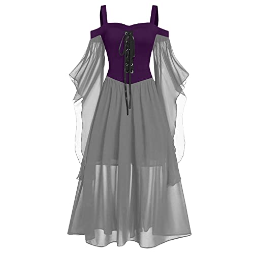 EMATOP Halloween Kostüm Damen Mittelalter Gothic Kleid mit Trompetenärmel Renaissance Partykleid Korsett Viktorianisches Kleider für Party Karneval Abendkleid Hohe Taille Cosplay Ballkleid von EMATOP