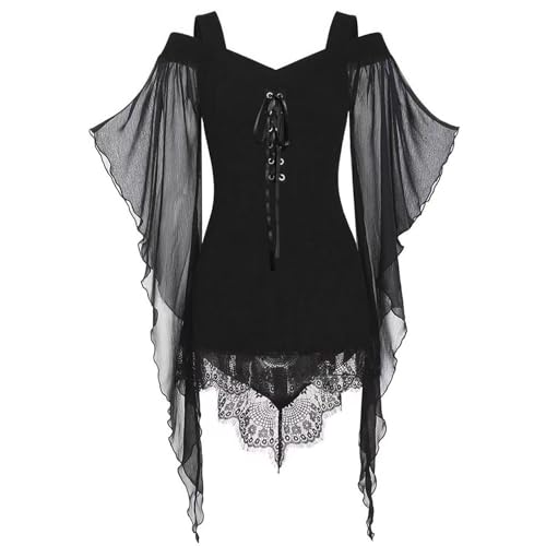 EMATOP Kurz Renaissance Kostüm Damen Retro Gothic Kleid Karneval Cosplay Halloween Kleidung Hohe Taille Minikleid mit Trompetenärmel Partykleid Vintage Korsett Viktorianisches Mittelalterkleid von EMATOP