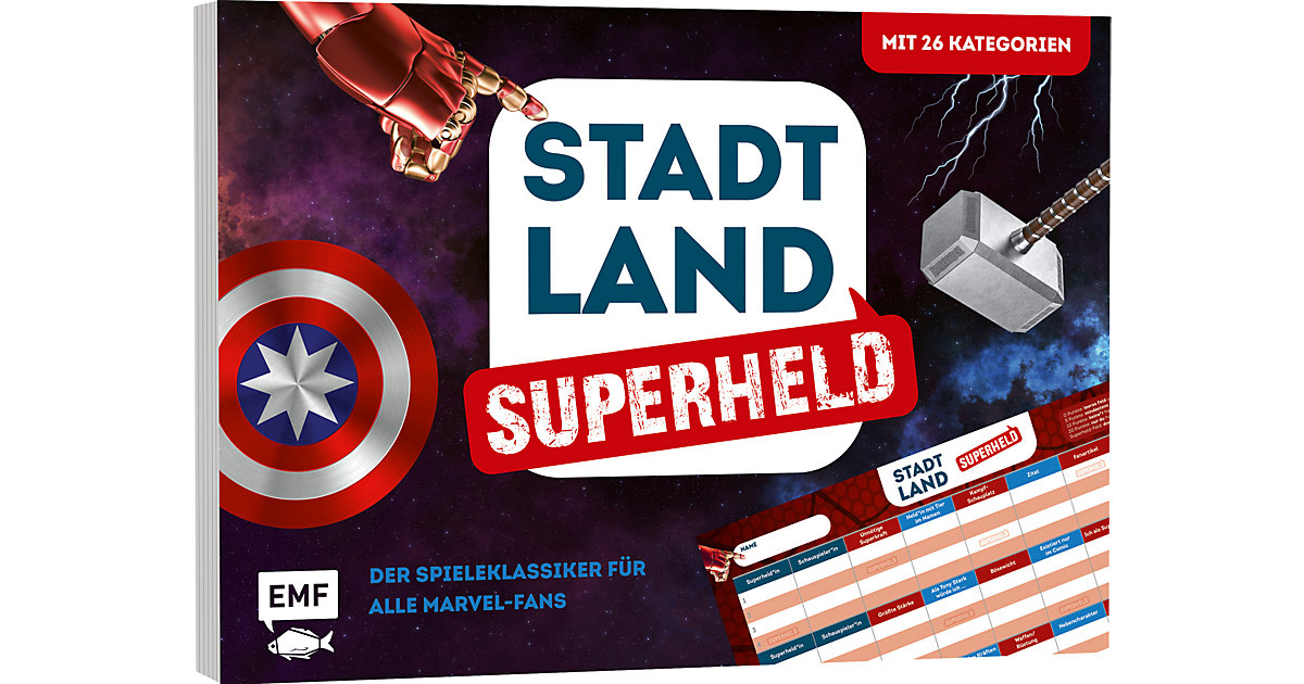 Stadt, Land, Superheld - Der Spieleklassiker alle Marvel-Fans Kinder Stadt, Land, Superheld - Der Spieleklassiker alle Marvel-Fans Kinder von EMF Edition Michael Fischer