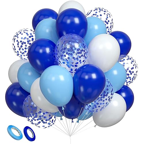 70 Stück Luftballons Blau Weiss, Blau Luftballons mit Konfetti ballons, Blau Konfetti Helium Ballons, 12 Zoll deko Blau luftballon, für Baby Party, Hochzeit, Einschulung, Kindergeburtstag Deko von EMHTHME