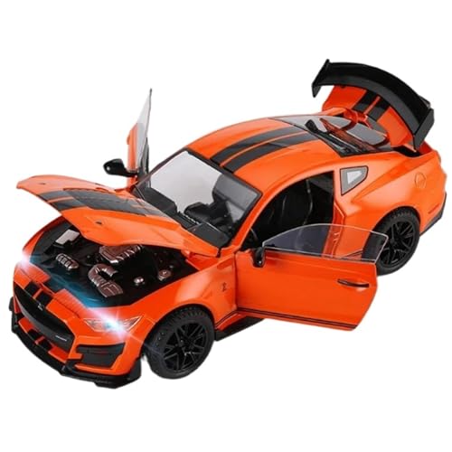 EMRGAZQD Motorfahrzeuge Replika Auto 1/18 Für Ford Mustang Shelby GT500 Sport Diecast Metall Racing Auto Fahrzeuge Modell Sound Und Licht Originalgetreue Nachbildung (Color : Orange) von EMRGAZQD