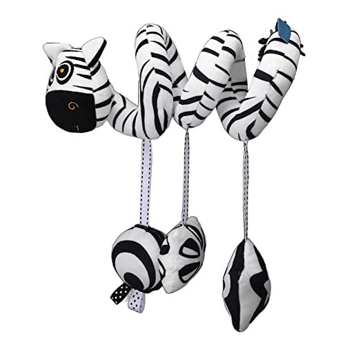 EMUKOEP Baby Niedliches Cartoon-Tier-Spiral-Plüschspielzeug für Neugeborene, schwarz-weiß, Autositz, Kinderwagen, Hängendes Rasseln-Spielzeug (Stil 2) von EMUKOEP