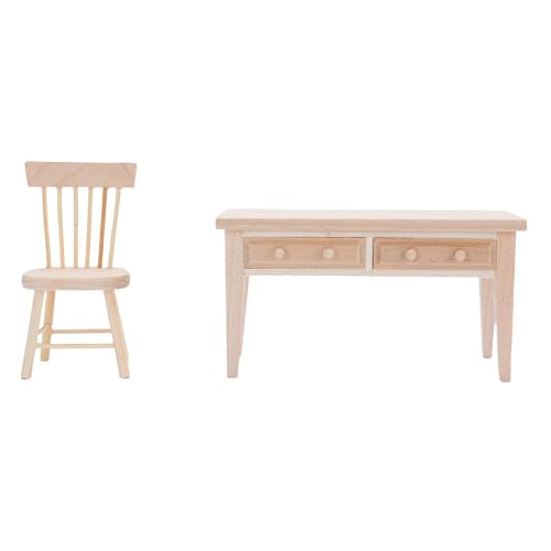 EMUKOEP Dollhouse Mini Möbel Miniatur Desk Stuhl Set Holz 1:12 Model Tischspielzeug Skala Skala EMUKOEP Dollhouse Mini Möbel Miniatur Desk Stuhl Set Holz 1:12 Model Tischspielzeug Skala Skala von EMUKOEP