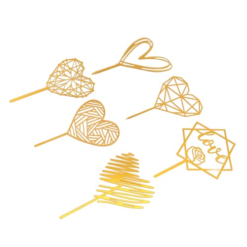 Gold Heart Cake Toper Dekorationen, 6pcs Cupcake Geburtstagsfeier Hochzeit Jubiläum, Wiederverwendbare Kuchendekorationen für Mädchen und Männer mit Verschiedenen Stilen Gold Heart Cake Toper Dekorationen, 6pcs Cupcake Geburtstagsfeier Hochzeit Jubiläum, Wiederverwendbare Kuchendekorationen für Mädchen und Männer mit Verschiedenen Stilen von EMUKOEP