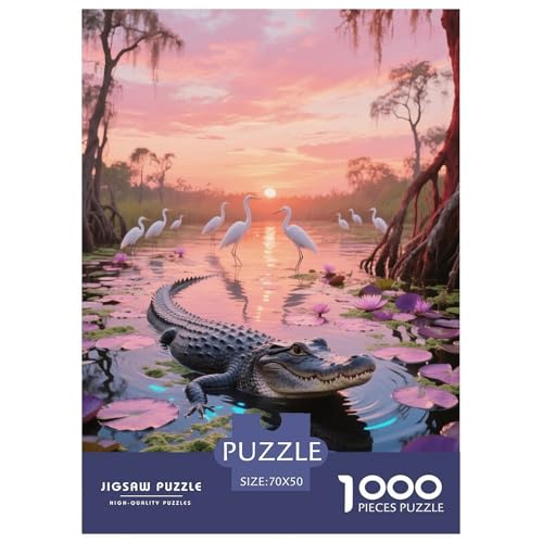 1000 Teile Alligator Puzzle – Für Erwachsene, Herausforderndes Denkspiel, Reiher im Sumpf Puzzle, DekoRatteion, Geschenkideen 70x50cm/1000pcs von EMYXPAQM