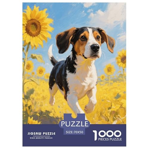 1000 Teile Beagle Puzzle Für Erwachsene Und Kinder Herausforderung Spiel Beagle Sonnenblumenfeld Puzzle Aus Karton Wohndekoration Geschenk Für Erwachsene 70x50cm/1000pcs von EMYXPAQM