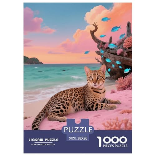 1000 Teile Bengal Puzzle – Für Erwachsene, Familienspaß & Lernspielzeug, Katze Küste Puzzles, Dekoration, Geschenk Für Erwachsene 38x26cm/1000pcs von EMYXPAQM