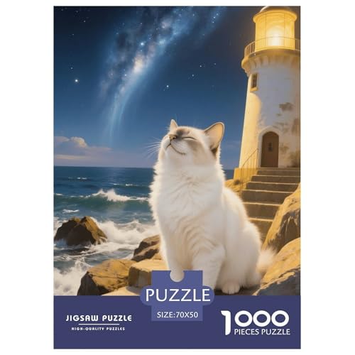 1000 Teile Birma Katze Puzzle – Für Erwachsene, Familienfreundlicher Denkspaß, Leuchtturm mit Sternen Puzzles, Dekoration, Geschenkideen 70x50cm/1000pcs 1000 Teile Birma Katze Puzzle – Für Erwachsene, Familienfreundlicher Denkspaß, Leuchtturm mit Sternen Puzzles, Dekoration, Geschenkideen 70x50cm/1000pcs von EMYXPAQM