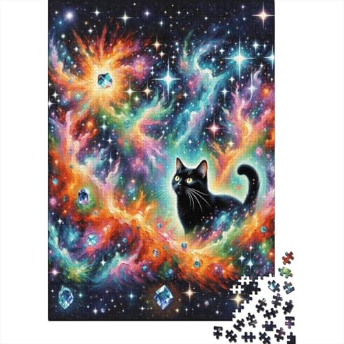 1000 Teile Black Katze Puzzle Für Erwachsene Und Kinder Holzpuzzle Familien Spiel Schwarze Katze Bunter Nebel Puzzles Wohndekoration Geschenk Zum Geburtstag 1000pcs (75x50cm) von EMYXPAQM