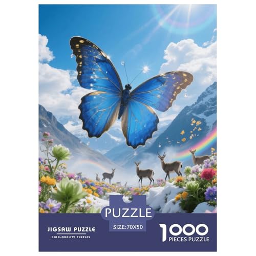 1000 Teile Blauer Schmetterling Puzzle – Für Erwachsene, Herausforderndes Denkspiel, Blumental Puzzle, DekoRatteion, Geschenk Zum Geburtstag 70x50cm/1000pcs von EMYXPAQM