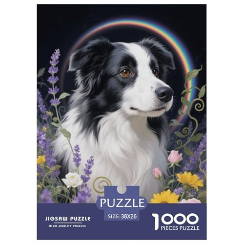 1000 Teile Border Collie Puzzle Für Erwachsene Und Kinder Geschicklichkeitsspiel Hund Üppige Blumen Puzzles Aus Karton Wohndekoration Geschenk Zu Weihnachten 38x26cm/1000pcs von EMYXPAQM