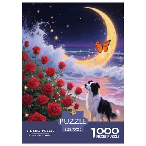 1000 Teile Border Collie Puzzle Für Erwachsene Und Kinder Herausforderung Spiel Border Collie Rose Puzzles Aus Karton Wohndekoration Geschenk Zu Weihnachten 70x50cm/1000pcs von EMYXPAQM
