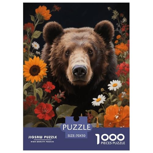 1000 Teile Braunbär Puzzle Für Erwachsene Und Kinder Entspannung Spiel Braunbär Üppige Blumen Puzzle Aus Karton Wohndekoration Geschenk Zum Geburtstag 70x50cm/1000pcs von EMYXPAQM