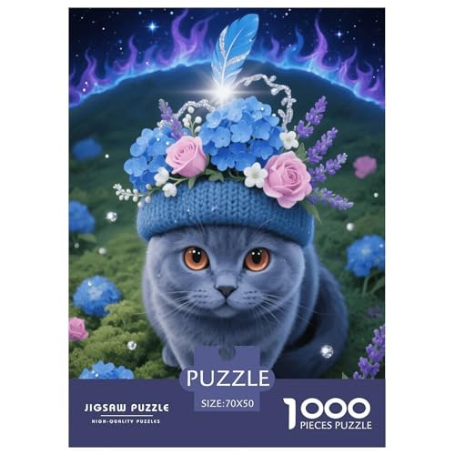 1000 Teile Britisch Blaue Katze Puzzle – Für Erwachsene, Herausforderndes Knobelspiel, Blumenhut Puzzles, Dekoration, Geschenk Für Erwachsene 70x50cm/1000pcs 1000 Teile Britisch Blaue Katze Puzzle – Für Erwachsene, Herausforderndes Knobelspiel, Blumenhut Puzzles, Dekoration, Geschenk Für Erwachsene 70x50cm/1000pcs von EMYXPAQM