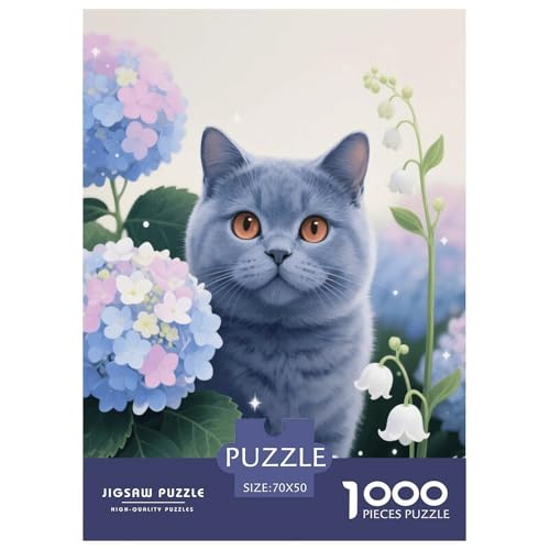1000 Teile Britisch Blaue Katze Puzzle – Für Erwachsene, Herausforderndes Knobelspiel, Hortensiengarten Puzzles, Wohnkultur, Einzigartiges Geschenk 70x50cm/1000pcs 1000 Teile Britisch Blaue Katze Puzzle – Für Erwachsene, Herausforderndes Knobelspiel, Hortensiengarten Puzzles, Wohnkultur, Einzigartiges Geschenk 70x50cm/1000pcs von EMYXPAQM