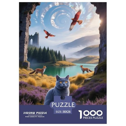 1000 Teile Britisch Kurzhaar Puzzle – Für Erwachsene, Familienspaß & Lernspielzeug, Katze Rotfuchs Rotfalke Puzzles, Dekoration, Geschenk Für Erwachsene 38x26cm/1000pcs von EMYXPAQM