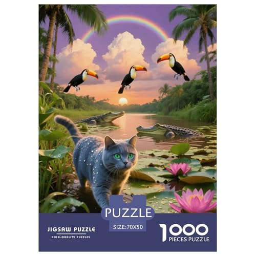 1000 Teile Britisch Kurzhaar Puzzle – Für Erwachsene, Familienspaß & Lernspielzeug, Katze Tropischer Regenwald Puzzles, Dekoration, Geschenkideen 70x50cm/1000pcs von EMYXPAQM