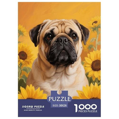 1000 Teile Bulldogge Puzzle Für Erwachsene Und Kinder Geschicklichkeitsspiel Bulldoggege Sonnenblume Puzzle Aus Karton Wohndekoration Einzigartiges Geschenk 38x26cm/1000pcs von EMYXPAQM