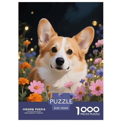 1000 Teile Corgi Puzzle Für Erwachsene Und Kinder Herausforderung Spiel Corgi Blütenblüte Puzzle Aus Karton Wohndekoration Geschenk Für Erwachsene 70x50cm/1000pcs von EMYXPAQM