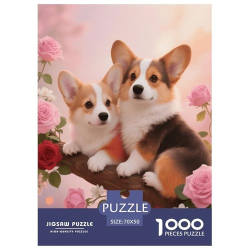 1000 Teile Corgi Welpe Puzzle – Für Erwachsene, Familienspaß & Gemeinsames Spiel, Rosenzweig Puzzle, Dekoration, Geschenk Für Kinder 70x50cm/1000pcs von EMYXPAQM