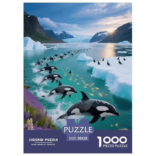 1000 Teile Delfin Puzzle – Für Erwachsene, Anspruchsvolles Spiel, Meerenge Gletscher Puzzle, Wohnkultur, Einzigartiges Geschenk 38x26cm/1000pcs von EMYXPAQM