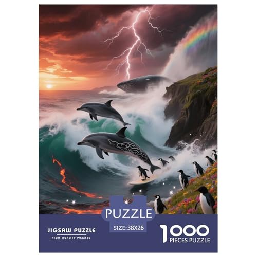 1000 Teile Delfin Puzzle – Für Erwachsene, Herausforderndes Denkspiel, Whale Pinguin Puzzle, DekoRatteion, Geschenk Für Kinder 38x26cm/1000pcs von EMYXPAQM