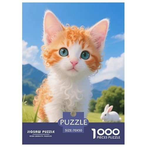 1000 Teile Devon Rex Kätzchen Puzzle – Für Erwachsene, Familienspaß & Gemeinsames Spiel, Grünes Grasland Puzzle, Dekoration, Geschenk Zum Geburtstag 70x50cm/1000pcs von EMYXPAQM