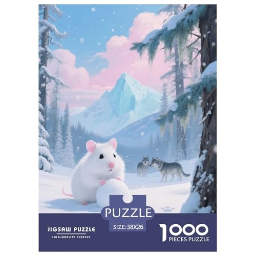 1000 Teile Dschungarischer ZwergHamster Puzzle – Für Erwachsene, Herausforderndes Denkspiel, Schneefeld Puzzle, DekoRatteion, Geschenkideen 38x26cm/1000pcs von EMYXPAQM