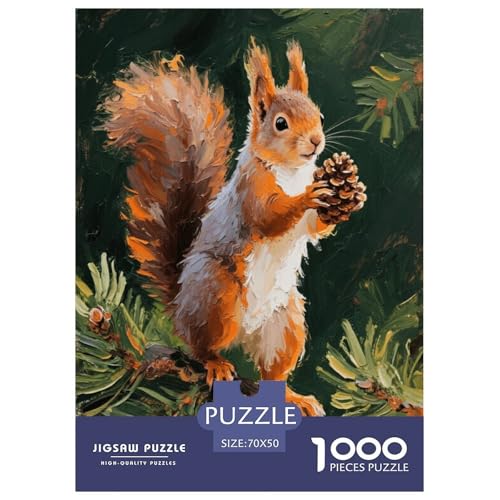 1000 Teile Eichhörnchen Puzzle Für Erwachsene Und Kinder Entspannung Spiel Ölgemälde Eichhörnchen Puzzles Aus Karton Wohndekoration Geschenk Für Kinder 70x50cm/1000pcs von EMYXPAQM
