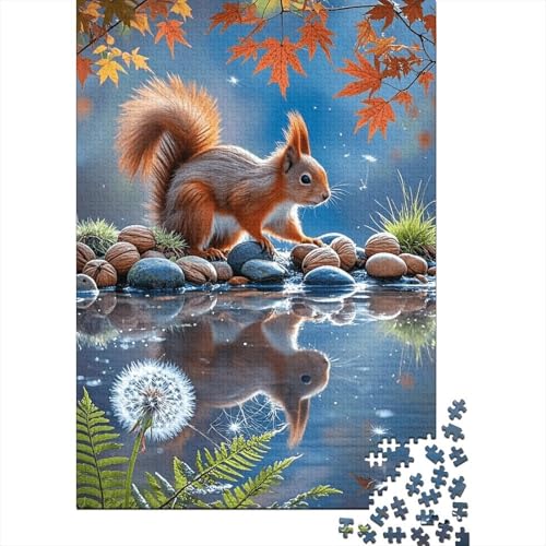 1000 Teile Eichhörnchen Puzzle Für Erwachsene Und Kinder Holzpuzzle Puzzlespiel Kreativspiel Eichhörnchen Löwenzahnblätter Puzzles Wohndekoration Geschenkideen 1000pcs (75x50cm) von EMYXPAQM