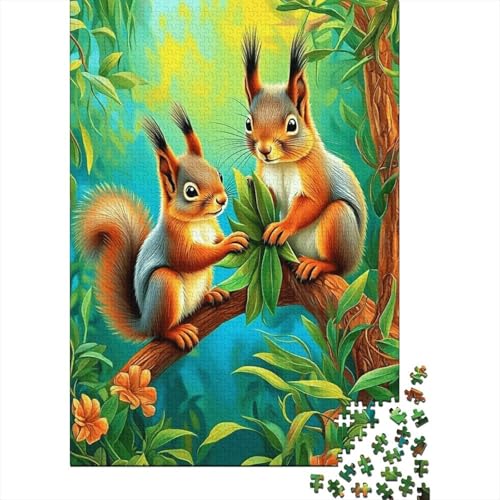 1000 Teile Eichhörnchens Puzzle Für Erwachsene Und Kinder Holzpuzzle Familien Spiel Zwei Eichhörnchen Grünblätter Puzzle Wohndekoration Geschenk Für Kinder 1000pcs (75x50cm) von EMYXPAQM