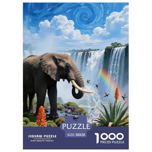 1000 Teile Elefant Puzzle – Für Erwachsene, Anspruchsvolles Spiel, Wasserfall Puzzles, DekoRatteion, Einzigartiges Geschenk 38x26cm/1000pcs von EMYXPAQM