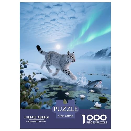 1000 Teile Eurasischer Luchs Puzzle – Für Erwachsene, Herausforderndes Denkspiel, Schneefeldsee Puzzle, DekoRatteion, Geschenk Für Erwachsene 70x50cm/1000pcs von EMYXPAQM