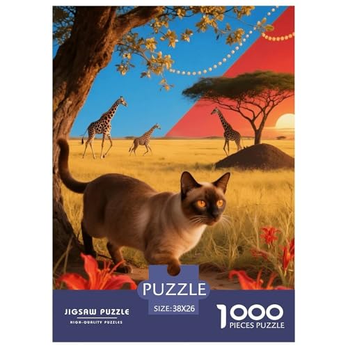 1000 Teile Europäisch Burma Puzzle – Für Erwachsene, Familienspaß & Lernspielzeug, Katze Grasland Giraffe Puzzles, Dekoration, Geschenk Für Erwachsene 38x26cm/1000pcs von EMYXPAQM