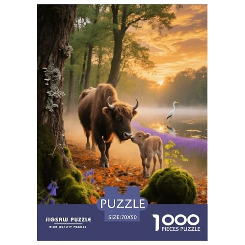 1000 Teile Europäischer Bison Puzzle – Für Erwachsene, Herausforderndes Denkspiel, Wald Puzzle, DekoRatteion, Geschenk Für Kinder 70x50cm/1000pcs von EMYXPAQM